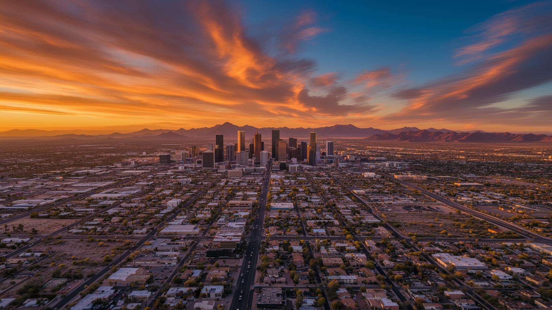 Phoenix Arizona skyline at sunset